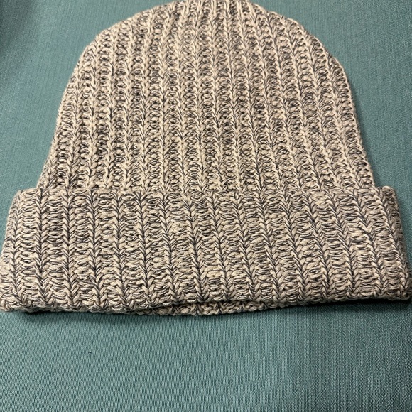 Light gray and white Love Your Melon cuffed beanie with brown patch - Picture 2 of 6